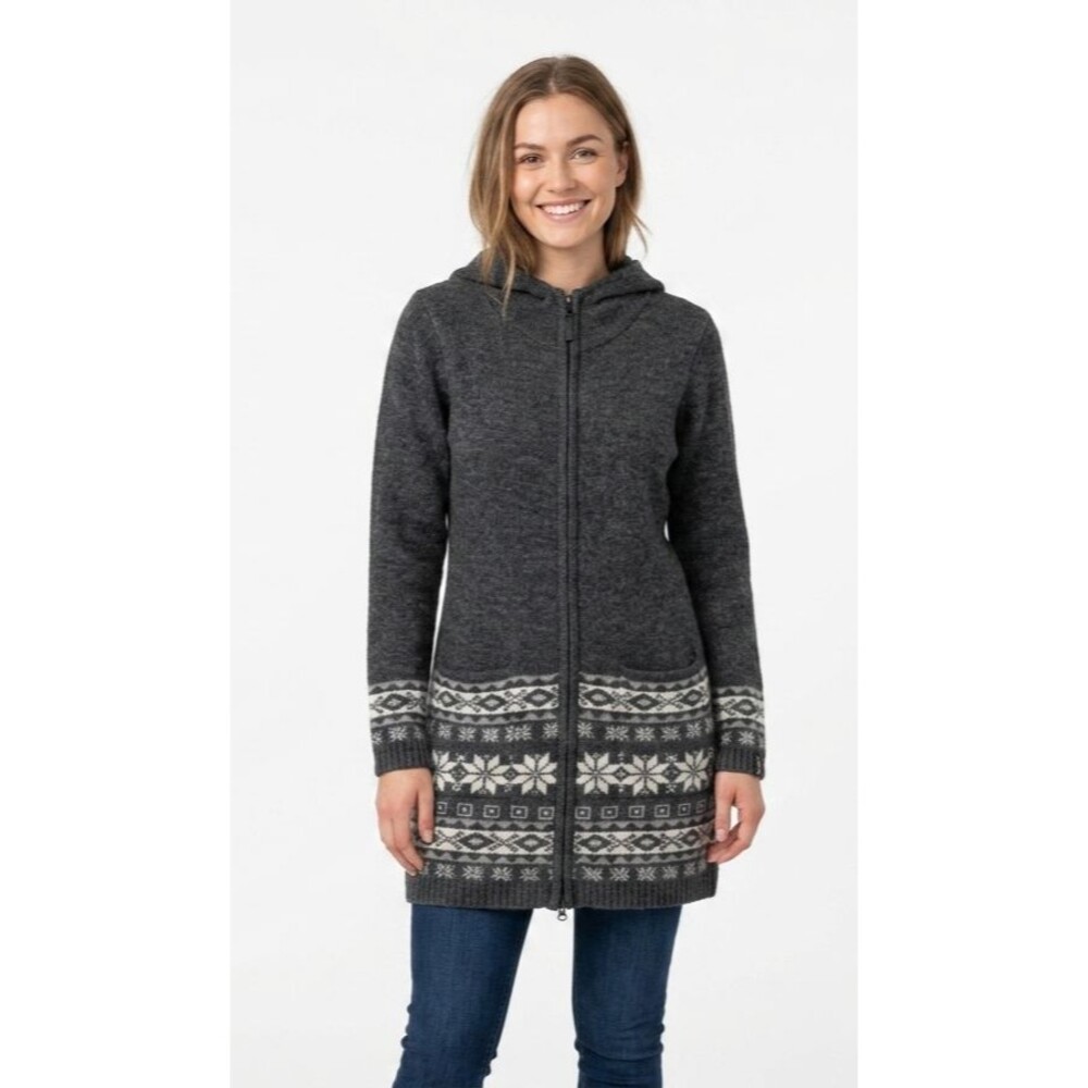 ICEWEAR Mjoll Wool Angora Hooded Sweater Coat Long Full Zip Cardigan Small S